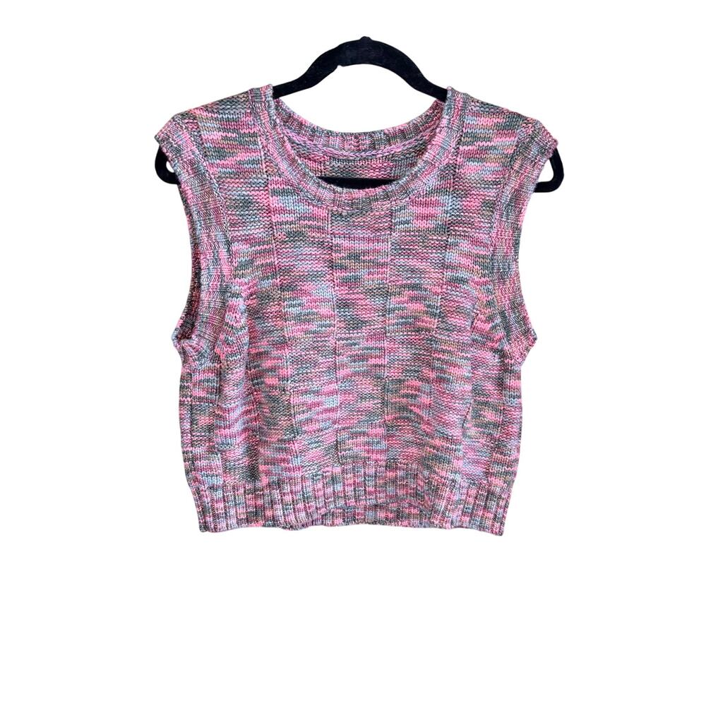 Womens baby pullover sweater vest pink green square tile knit Y2k academia prep